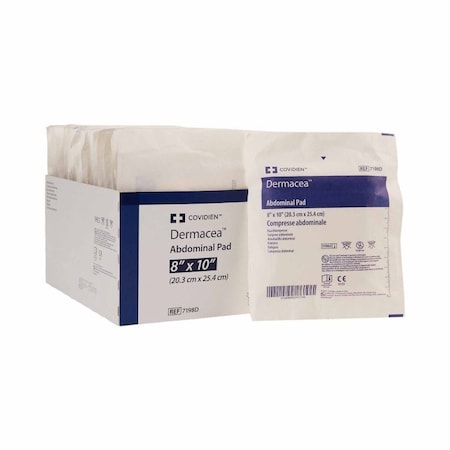 Dermacea Abdominal Pad 8 X 10 Inch 1 per Pack Sterile Rectangle, 18/Tray, 216PK 7198D